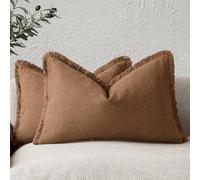 Foindtower Set de fundas de cojín de lino con flecos, 2 unidades, decorativas, acogedoras, estilo rústico, con borlas, lumbar, fundas de acento para sofá, cama, hogar, 30 x 60 cm, naranja marrón