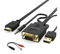 FOINNEX Cable VGA a HDMI, Adaptador Cable VGA to HDMI con Audio PC Antigua a TV/Monitor, Convertidor VGA Macho a HDMI Macho Adapter Cable 1080P Video y Sonido para Laptop Proyector, 1.8M
