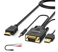 FOINNEX - Cable VGA a HDMI de 4,5 m (Viejo PC de Estilo a Nuevo televisor/Monitor con HDMI), VGA a HDMI Cable convertidor/Adaptador con Audio para Ordenador portátil a proyector, Macho a Macho