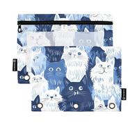 Foiosoh 2 pack de gatos divertidos azul marino bolsas de lápiz para 3 anillos grandes bolsas de carpeta con cremallera para la escuela utensilios de escritura suministros de almacenamiento