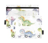 Foiosoh 2 pack dinosaurio Ankylosaurus blanco aglutinante lápiz bolsas grandes carpeta con cremallera para organizadores de oficina