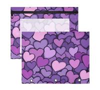 Foiosoh Bolsa de cosméticos transparente con ventana para bolígrafo A4, carta, paquete de 2 unidades, suministros universitarios, diseño de corazón morado, simple