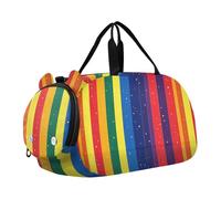 Foiosoh Bolsa de lona de rayas coloridas y lunares blancos con compartimento para zapatos, ligera, para fin de semana, baile, viajes, deportes, fitness y entrenamiento