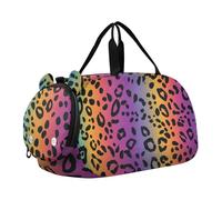 Foiosoh Bolsa de lona multifuncional con estampado de leopardo arcoíris para niños, con compartimento para zapatos, para viajes, deportes, fin de semana