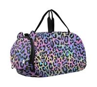 Foiosoh Bolsa de lona multifuncional con estampado de leopardo y arcoíris con compartimento para zapatos, bolsa de fin de semana para viajes, deportes, lona, fin de semana