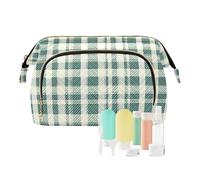 Foiosoh Bolsa de maquillaje a cuadros color verde azulado y negro, bolsas de maquillaje ligeras para mujeres y mujeres, monedero para cosméticos grandes, Cuadros verde azulado neutro, 1 size, dibujos