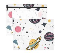 Foiosoh Bolsas de almacenamiento transparentes con ventana para cartas, tamaño A4, paquete de 2 unidades, suministros universitarios, planetas exteriores y alfabeto