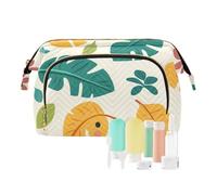 Foiosoh Bolsas de maquillaje con diseño de flores naranjas, bolsas de cosméticos portátiles con cremallera para cosméticos grandes, hojas verdes y amarillas, 1 size, dibujos animados