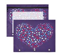 Foiosoh Bolsas para lápices con 3 agujeros y 3 agujeros para cartas de papel A4, paquete de 2 suministros escolares para profesores, estrella roja y azul y corazón