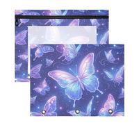 Foiosoh Carpetas de bolsillo resistentes para cartas de papel A4, paquete de 2 unidades, suministros escolares, mariposa brillante azul