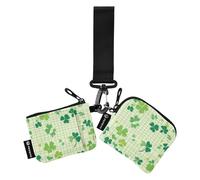 Foiosoh Clover and Check - Carteras de doble pulsera para mujer, delgada, desmontable, con bolsillo para monedas con cremallera, para hombres y mujeres, 2 unidades, verde (Clover and Check Green), 1