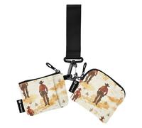 Foiosoh Cowboy and Vast Desert - Monedero doble para tarjetas de crédito, billetera delgada con cremallera plana con correa de muñeca para mujeres y hombres, 2 piezas, vaquero y vasto desierto, 1 size