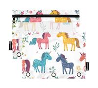 Foiosoh Estuche de 3 anillas ligero con cremallera y ventana transparente para organizador de oficina (2 unidades), Unicornios Divertidos Mágicos Blancos, tamaño único, Moderno/ajustado