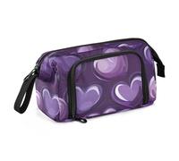 Foiosoh Estuche de gran capacidad con compartimento para lápices con cremallera para profesor de secundaria, morado profundo y corazón negro