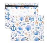 Foiosoh Estuche multiusos con 3 agujeros para cartas de papel A4, paquete de 2 unidades, patrón de mar azul profundo