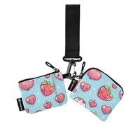 Foiosoh Love and Strawberries - Cartera para mujer, diseño minimalista con cremallera, bolsillo para monedas, para el trabajo, viajes, 2 paquetes, Amor y fresas azul, 1 size, Moderno