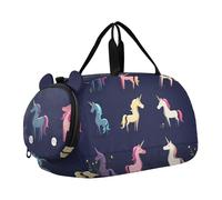 Foiosoh Magic Unicorns - Bolsa de lona para niños, con compartimento para zapatos, gran capacidad, para fin de semana, para la práctica escolar, deportes, viajes, Unicornios mágicos, azul marino, 1
