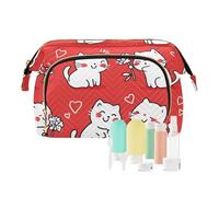 Foiosoh Neceser con diseño de gato, color blanco, ligero, organizador de maquillaje, monedero, para viajes, maquillaje, Día de Acción de Gracias, gatos Manx, color rojo, 1 size, dibujos animados