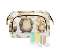 Foiosoh Neceser de dibujos animados de leopardo y corazón melocotón, neceser esencial para cosméticos, bolsa de maquillaje para organizar tarjetas y llaves, Hoja de animal personalizada colorida, 1