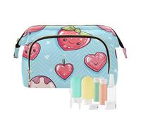 Foiosoh Pampas - Neceser de viaje con cremallera, bolso de viaje para mujer, bolso de viaje para cosméticos, cosméticos, amor y fresas azul, 1 tamaño, dibujos animados, Love And Strawberries Blue,