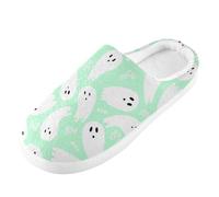 Foiosoh Pantuflas de espuma viscoelástica para hombre y mujer, pantuflas de casa para interiores y exteriores, zapatos de dormitorio de felpa cálida, Fantasmas de Halloween verde menta, 12-13 Women/10
