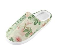 Foiosoh Pantuflas de espuma viscoelástica para hombre y mujer, pantuflas de casa para interiores y exteriores, zapatos de dormitorio de felpa cálida, Flores de retazos, 6-7 Women/4-5 Wide Men