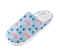 Foiosoh Pantuflas de espuma viscoelástica para hombre y mujer, pantuflas de casa para interiores y exteriores, zapatos de dormitorio de felpa cálida, Bow Blueberry Blueberry Blue, 12-13 Women/10-11