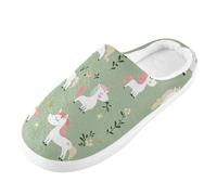Foiosoh Pantuflas de espuma viscoelástica para hombre y mujer, pantuflas de casa para interiores y exteriores, zapatos de dormitorio de felpa cálida, Unicorn Sage Verde Claro, 10-11 Women/8-9 Wide Men