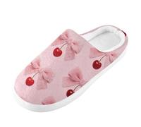 Foiosoh Pantuflas de espuma viscoelástica para hombre y mujer, pantuflas de casa para interiores y exteriores, zapatos de dormitorio de felpa cálida, Bow Cherry Peach, 6-7 Women/4-5 Wide Men