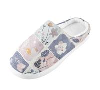 Foiosoh Pantuflas de espuma viscoelástica para hombre y mujer, pantuflas de casa para interiores y exteriores, zapatos de dormitorio de felpa cálida, Patrón de flores de retazos, 16-17 Women/14-15