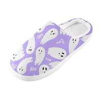 Foiosoh Pantuflas de espuma viscoelástica para hombre y mujer, pantuflas de casa para interiores y exteriores, zapatos de dormitorio de felpa cálida, Fantasmas morados de Halloween, 14-15 Women/12-13