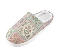 Foiosoh Pantuflas de espuma viscoelástica para hombre y mujer, pantuflas de casa para interiores y exteriores, zapatos de dormitorio de felpa cálida, Patrones florales de retazos, 12-13 Women/10-11