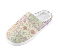 Foiosoh Pantuflas de espuma viscoelástica para hombre y mujer, pantuflas de casa para interiores y exteriores, zapatos de dormitorio de felpa cálida, Estilo floral de retazos, 16-17 Women/14-15 Wide