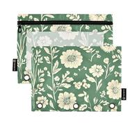Foiosoh - Paquete de 2 bolsas grandes para lápices con ventana transparente para escribir en la escuela, utensilios de almacenamiento, Flor y verde salvia, 1 talla, Moderno / Equipada