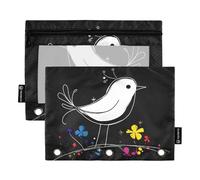 Foiosoh Paquete de 2 estuches estéticos para lápices de color negro canario con 3 anillas, estuche portátil con cremallera suave para guardar suministros escolares