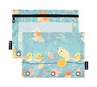 Foiosoh Paquete de 2 estuches para lápices de Bird Family Happy Blue con 3 anillos transparentes portátiles con cremallera para guardar suministros escolares