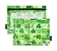 Foiosoh Paquete de 2 estuches para lápices Dreamy Clover Check Green para carpetas de 3 anillas, multifuncionales, transparentes, con cremallera, para escuela, oficina, suministros universitarios,