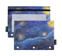 Foiosoh Paquete de 2 estuches para lápices Sky Stars de 3 anillos, de gran capacidad, con cremallera y ventana transparente para utensilios de escritura escolar, suministros de almacenamiento