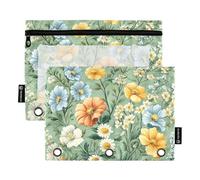 Foiosoh Paquete de 2 estuches para lápices Spring Pansy Carnation Green con 3 anillos multifuncionales con cremallera para organizadores de oficina