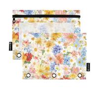 Foiosoh Paquete de 2 estuches para lápices Summer Little Daisy de 3 anillos de gran capacidad con ventana transparente para organizadores de oficina