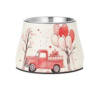 Foiosoh Red Truck - Cuenco elevado de acero inoxidable con forma de corazón para mascotas, con forma de corazón, para el alivio del bigote de las mascotas