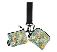 Foiosoh Spring Pansy Carnation Green - Carteras dobles para mujer, fundas para tarjetas de negocios, delgada, desmontable, con bolsillo con cremallera, para mujeres y hombres, 2 paquetes, Spring Pansy