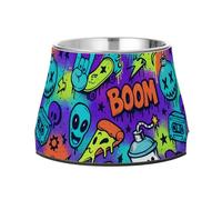 Foiosoh Street Graffiti Vector Patterns - Cuencos antideslizantes de acero inoxidable elevados para gatos de alimentación lenta y alivio de bigotes