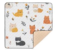 Foiosoh Sweet Cats and Flowers - Alfombra de juego antideslizante grande para bebé, no tóxica, para viajes, 127 x 127 cm, color blanco