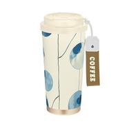 Foiosoh Vaso de café circular beige para hombres con tapas para llevar, taza de café de acero inoxidable para el trabajo, para frío y caliente, 481.9 g, a prueba de derrames
