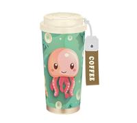 Foiosoh Vaso de café de viaje con tapa, diseño de animales marinos, taza de café térmica de acero inoxidable para bebidas frías y calientes, 17 onzas, a prueba de fugas