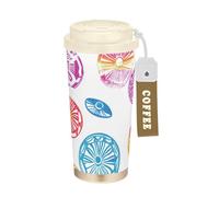 Foiosoh Vaso de viaje de café blanco con tapa con patrón circular, taza de café para llevar, tazas de café aisladas de acero inoxidable para bebidas calientes y frías, 17 onzas, a prueba de fugas