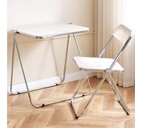 Foirtoevu Juego de Mesa y sillas Plegables, Mesa de TV acrílica, Escritorio pequeño Moderno con Silla Auxiliar, for Sala de Estar, Dormitorio, Cocina y Exteriores.(White)