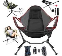 Foirtoevu Silla Mecedora de Camping, Hamaca, Columpio, Respaldo Ajustable, Plegable, con reposapiés, reclinable for Exteriores, Bolsa de Almacenamiento, for Pesca y Picnic (Resistente a 136 kg)(Red)