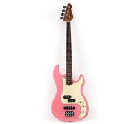 Fojill Bajo eléctrico de tamaño completo, 4 cuerdas, diestros, con bolsa de concierto (rosa)